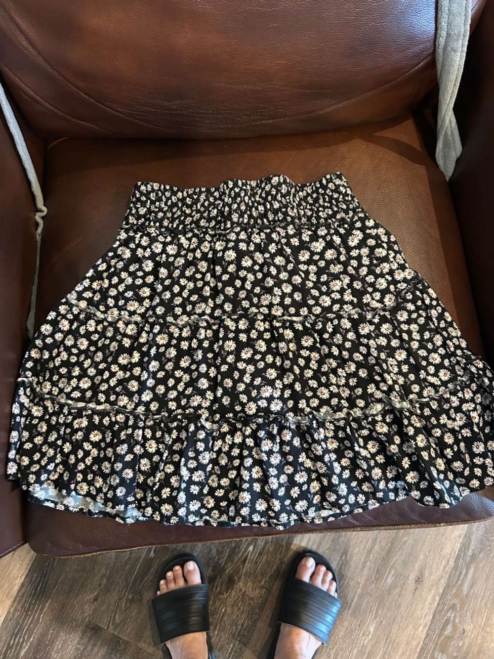 SO Black Mini Skirt with White Daisy Print